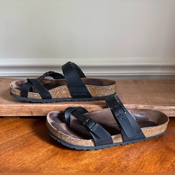 BIRKENSTOCK Black MAYARI Birko-Flor Toe-Loop Slide On Sandals Sz 37 (US 6-6.5) - Picture 4 of 13